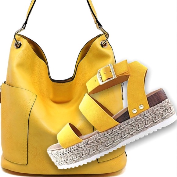 Soda Bryce Yellow Espadrille Stud Flatform Sandal - Picture 8 of 8